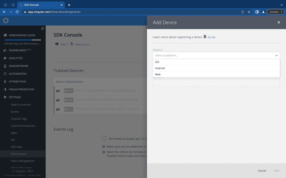 Singular event delivery settings