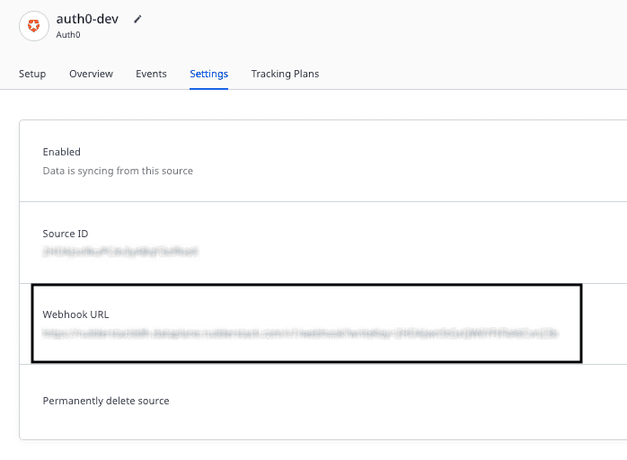 Auth0 source webhook URL