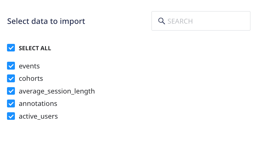 Selecting the data to import